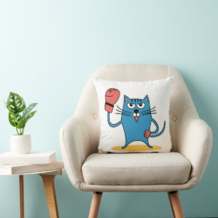 Kat met bokshandschoenen kussen