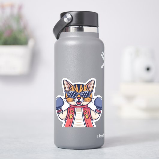 Kat met bokshandschoenen sticker (HydroFlask)