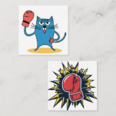 Kat met bokshandschoenen vierkante visitekaartje (Voorkant / Achterkant)