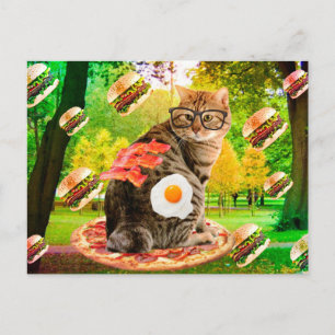 Kat met bril en fastfood briefkaart
