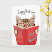 Kat met bril en rood boek kaart (Gele Bloem)