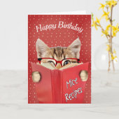 Kat met bril en rood boek kaart (Gele Bloem)