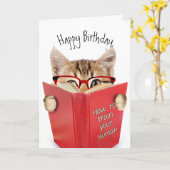 Kat met bril en rood boek kaart (Gele Bloem)