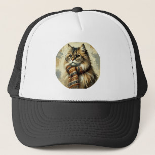kat met bril en sjaal trucker pet