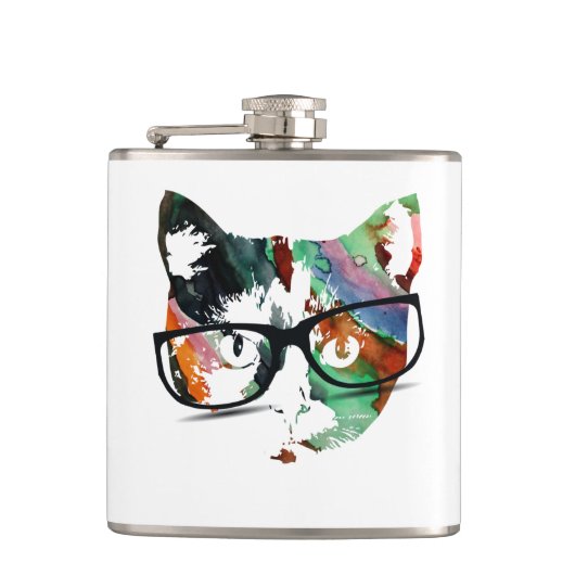 Kat met bril heupfles (Voorkant)