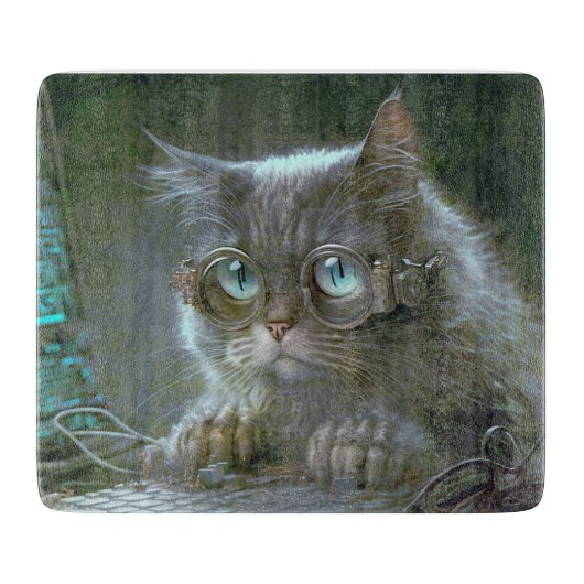 Kat met bril. snijplank (Voorkant)