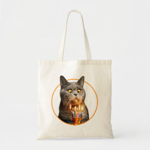Kat met bruisend glas op de dag van de geboorte tote bag