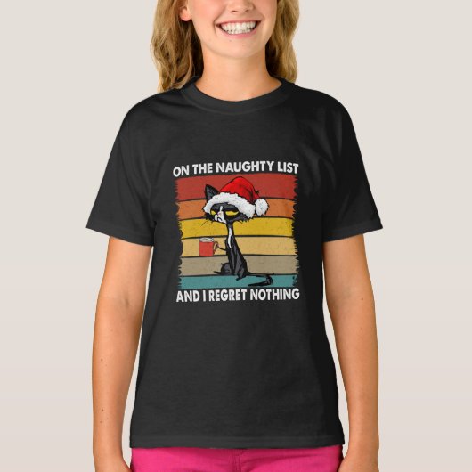 Kat met brute kerst op de Naughty-lijst T-shirt (Voorkant)