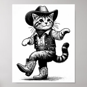 Kat met Cowboy Pet en laarzen Cowgirl Western Coun Poster