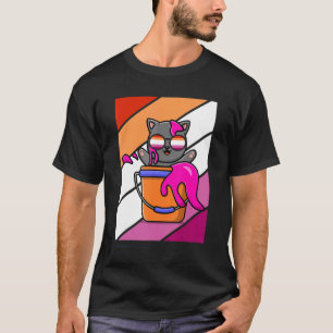 Kat met de kleuren geprimeerd lesbische vlag Lgbtq T-shirt