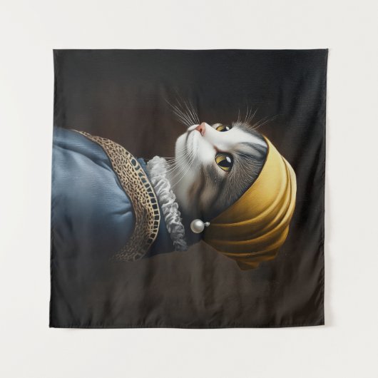 Kat met de parel oorbel wandkleed (Voorkant (horizontaal))