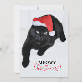 Kat met de Rode Kerstman Hoed Feestdagenkaart