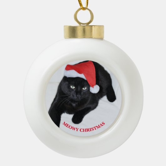 Kat met de Rode Kerstman Keramische Bal Ornament (Voorkant)
