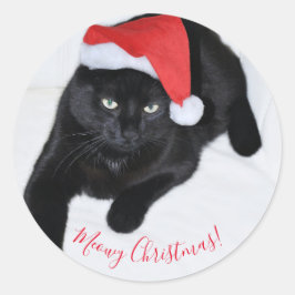 Kat met de Rode Kerstman Ronde Sticker