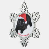 Kat met de Rode Kerstman Tin Sneeuwvlok Ornament (Rechts)