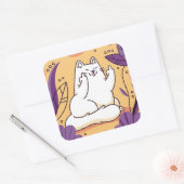 Kat met de vinger vierkante sticker (Envelop)