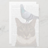 Kat met duif op kop briefpapier (Voorkant / Achterkant)