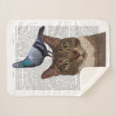 Kat met duif op kop sherpa deken (Voorkant (horizontaal))