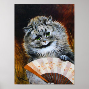 Kat met een Japanse waaier, Louis Wain Poster
