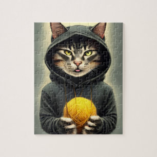 Kat met een pan van garen legpuzzel