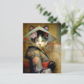 Kat met een paraplu. briefkaart (Staand voorkant)