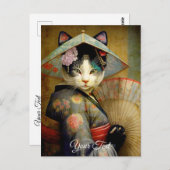 Kat met een paraplu. briefkaart (Voorkant / Achterkant)