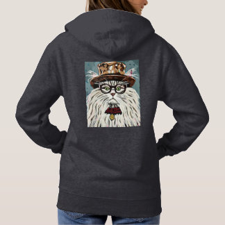 Kat met een pet en een bril hoodie