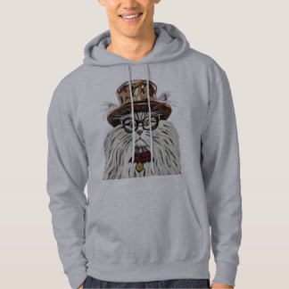 Kat met een pet en een bril hoodie