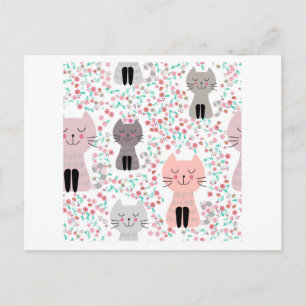 kat met een schattig katje in de bloemtuin briefkaart