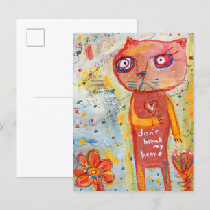Kat met een teder hart briefkaart