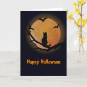 Kat met een volle maan Halloween Kaart (Gele Bloem)