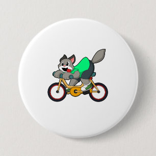 Kat met fiets ronde button 7,6 cm