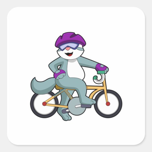 Kat met fiets vierkante sticker (Voorkant)