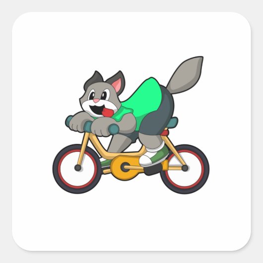 Kat met fiets vierkante sticker (Voorkant)
