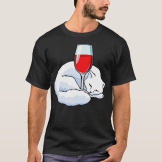 Kat met glas rode wijn t-shirt