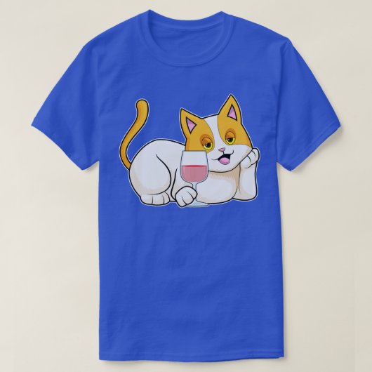 Kat met glas wijn t-shirt (Design voorkant)