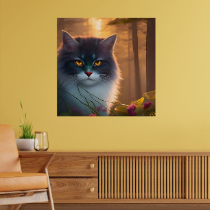 Kat met grijs en witvloed, Fantasy Poster