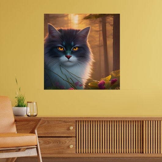 Kat met grijs en witvloed, Fantasy Poster (Woonkamer 2)