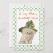 Kat met Groen Pet Verjaardagsfeest Kaart (Achterkant)