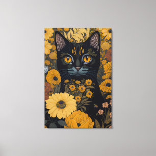 Kat met grote ogen voor de bloemen #2 canvas afdruk