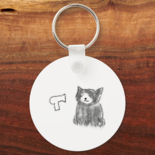 Kat Met Haardroger Bries Potlood Kunst Sleutelhanger