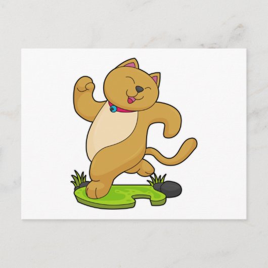 Kat met halsketting tijdens hardlopen briefkaart (Voorkant)