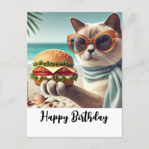 Kat met hamburger Gefeliciteerd Briefkaart