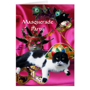 KAT MET HARLEKIJNEN HOED EN MASKERADES MASKERS