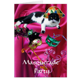 KAT MET HARLEKIJNEN HOED EN MASKERADES MASKERS