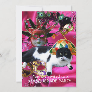 KAT MET HARLEQUIN PET EN MASKERADE PARTIJMASKERS KAART