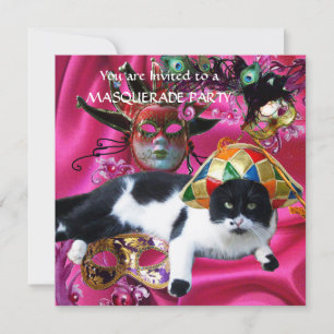 KAT MET HARLEQUIN PET EN MASKERADE PARTIJMASKERS KAART