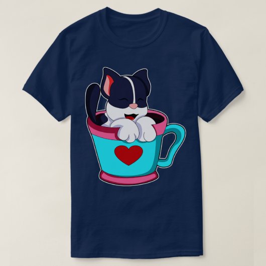 Kat met hartbeker t-shirt (Design voorkant)