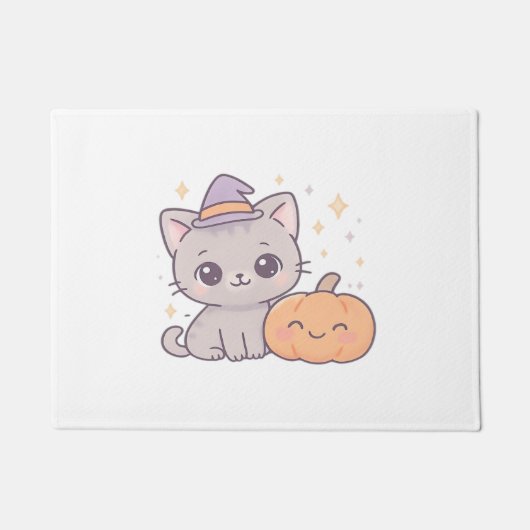 Kat met heks Pet en lachende pompoen Schattige Spo Deurmat (Voorkant)
