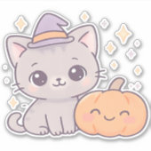 Kat met heks Pet en lachende pompoen Schattige Spo Sticker (Voorkant)